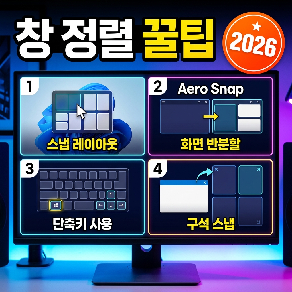 윈도우11 스냅 레이아웃 완벽 활용 — Win+Z·마우스 오버·스냅 그룹·다중 모니터·설정까지 창 정렬 총정리