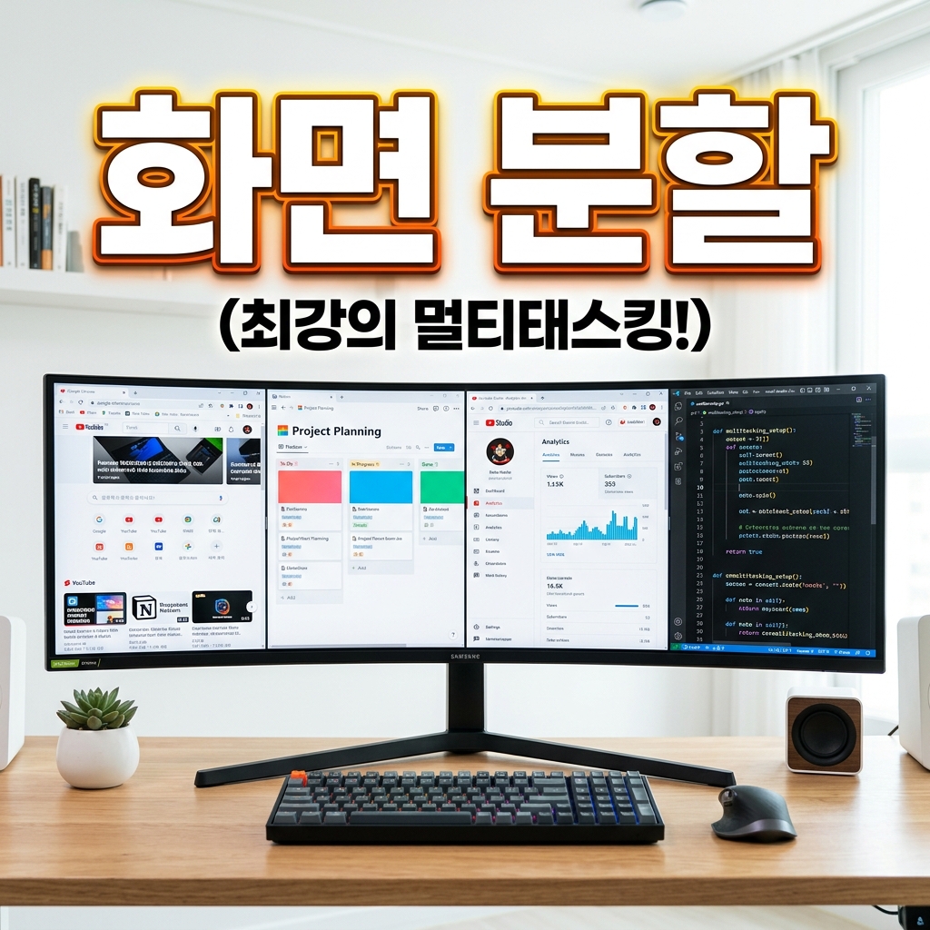윈도우11에서 최대화 버튼에 마우스를 올려 스냅 레이아웃 배치 틀이 펼쳐진 화면