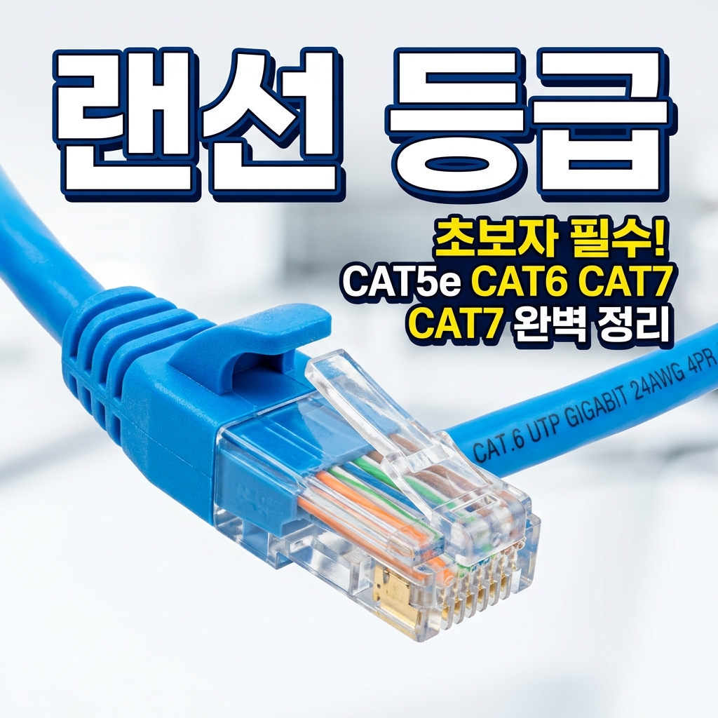 Cat5e·Cat6·Cat6A 랜 케이블의 커넥터와 굵기를 비교한 모습