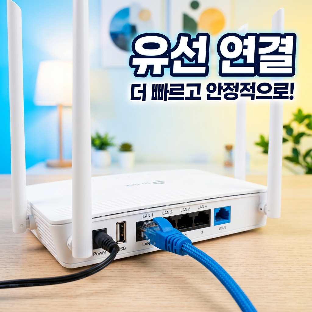 회선·공유기·랜포트·케이블 순서로 유선 인터넷 병목을 점검하는 과정을 표현한 이미지